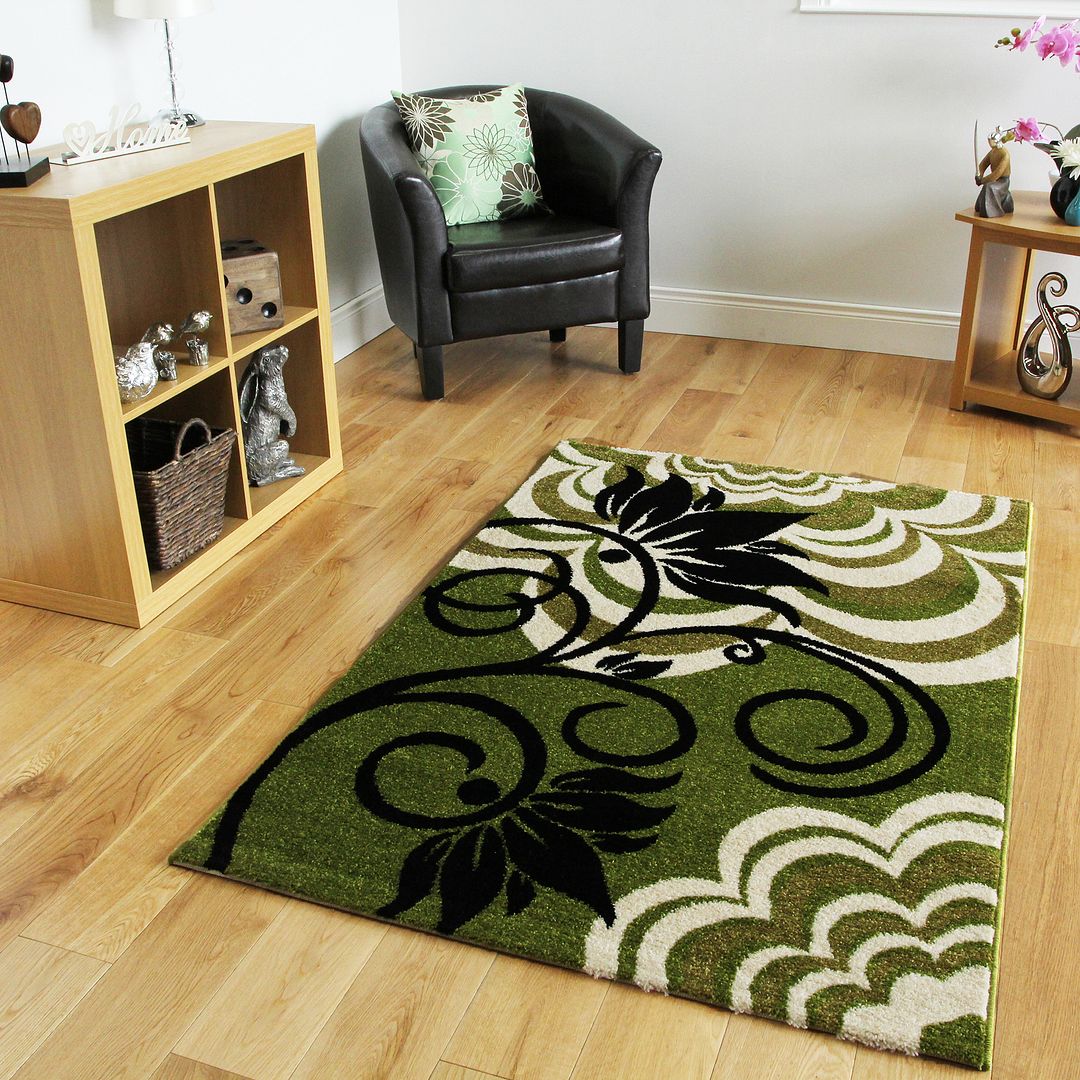 Small Large Green Rugs Floral Modern Rugs New Easy Clean Soft Lounge
